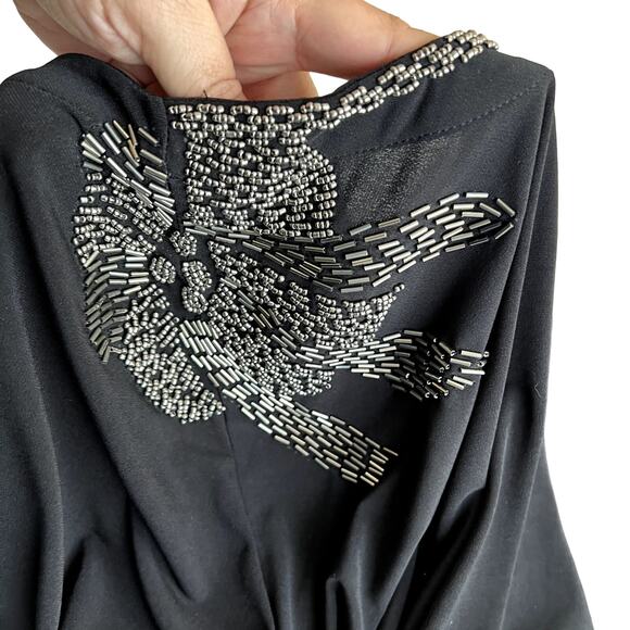 Elle Midi Dress Women Size XL Black Scoop Neck Stretchy New Bead Embellishments - Picture 9 of 13